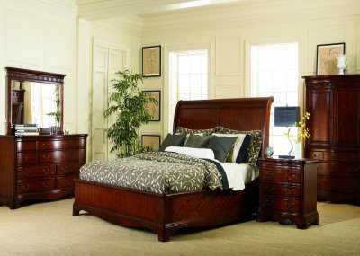 Highland Cherry Finish Sleigh Bed w/Optional Case Goods