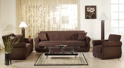 Contemporary Brown Microfiber Living Room w/Storage Sleeper Sofa