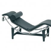 Black Leather Modern Chaise Lounge w/Steel Base Frame