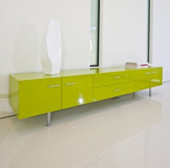 Green High Gloss Finish Modern TV Stand w/Doors & Drawers