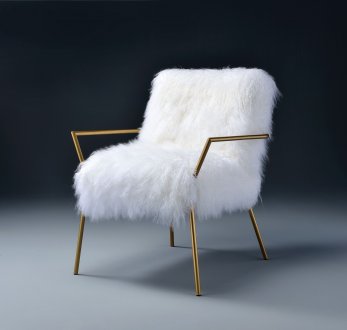 Bagley Accent Chair 59453 in White Wool & Golden Brass by Acme