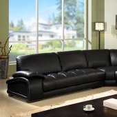 Black Bonded Leather Modern Sectional Sofa w/Wooden Legs