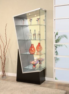 Modern Triangle shaped Curio With Black Wooden Base