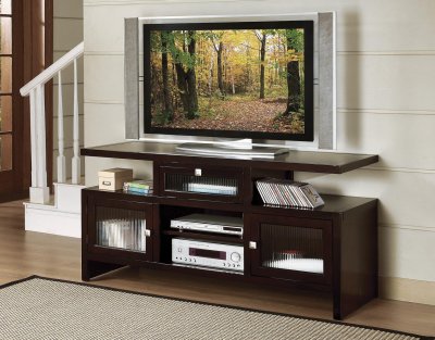 Deep Rich Merlot Finish Traditional TV Stand w/Reeded Glass