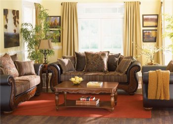 Brown Prints/Dark Brown Faux Leather Classic Living Room Sofa [HLS-U141]