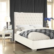 Lexi Upholstered Bed in White Velvet Fabric - Meridian w/Options