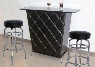 Black Modern Bar Table w/Chromed Legs & Optional Bar Stools