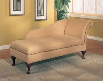 Tan Microfiber Traditional Chaise Lounge w/Flip Open Storage [CRCL-550058]