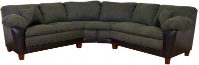 Sage Fabric & Black Bicast Modern Two-Tone Sectional Sofa