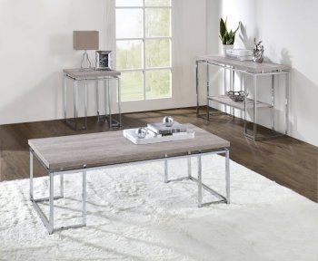 Chafik Coffee Table 3PC Set 85370 Natural Oak & Chrome by Acme [AMCT-85370 Chafik]