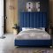 Via Upholstered Bed in Navy Velvet Fabric by Meridian