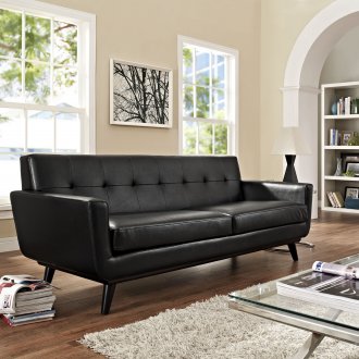 Engage EEI-1338 Sofa in Black Bonded Leather by Modway w/Options