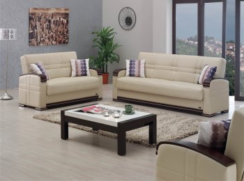 Fulton Sofa Bed in Beige Bonded Leather by Empire w/Options [MYSB-Fulton]