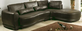 Dark Brown Full Leather Modern Sectional Sofa w/Ivory Stitching [CYSS-ELPASO]