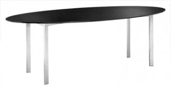 Oval Black Glass Top Dining Table Stainless Steel Legs [ZDT-Obsidian]