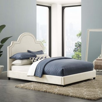 Primrose Upholstered Platform Queen Bed in Ivory Velvet by Modwa [MWB-MOD-5812-IVO Primrose]