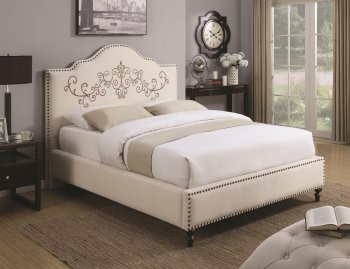 Homecrest 300491 Upholstered Bed in Beige Fabric by Coaster [CRB-300491 Homecrest]