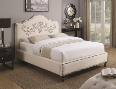 Homecrest 300491 Upholstered Bed in Beige Fabric by Coaster