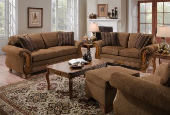 Chocolate Fabric Traditional Sofa & Loveseat Set w/Throw Pillows [AFS-5700-Chocolate]