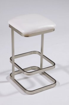 White Vinyl & Nickel Plated Frame Modern Set of 2 Barstools [CYBA-0702-BS-White]