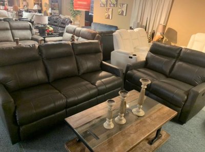 Daphne Motion Sofa & Loveseat Set in Brown Leather by Klaussner