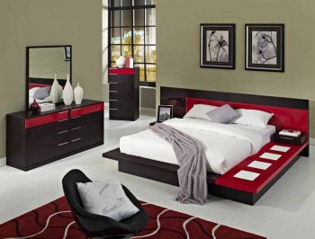 Toledo Bedroom in Wenge & Red by American Eagle w/Options [AEBS-Toledo Wenge & Red]