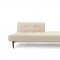 Cream Fabric Modern Convertible Sofa Bed w/Walnut Legs