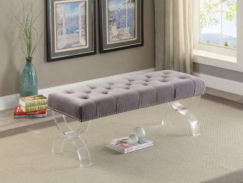 Ava 102 Bench in Grey Velvet Fabric by Meridian w/Acrylic Legs [MRBN-102 Ava Grey]