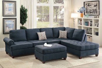 F6991 Sectional Sofa in Dark Blue Fabric by Poundex w/Options [PXSS-F6991 Dark Blue]