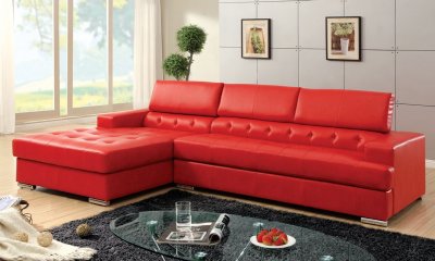 Floria Sectional Sofa CM6122RD in Red Bonded Leather Match