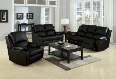 Black Bonded Leather Modern Motion Sofa & Loveseat Set w/Options