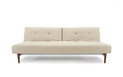 Cream Fabric Modern Convertible Sofa Bed w/Walnut Legs