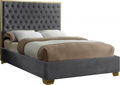 Lana Upholstered Bed in Grey Velvet Fabric - Meridian w/Options