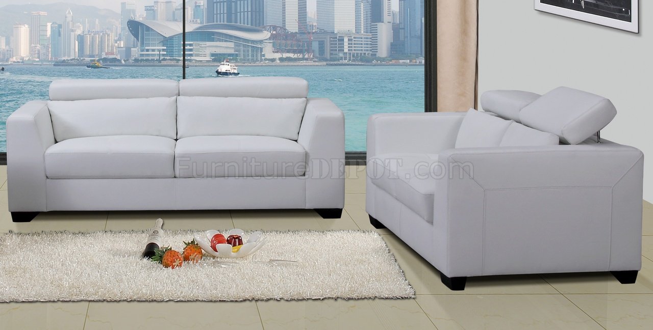 White Leather Modern Sofa & Loveseat Set w/Optional Chair