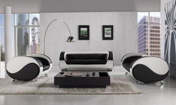 Black & White Leather 3Pc Modern Artistic Living Room Set [VGS-Harmony]