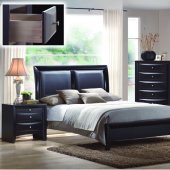 Black Modern Bed w/Black Faux Leather Headboard