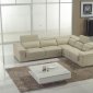 Cream Full Leather Modern Sectional Sofa w/Adjustable Headrests