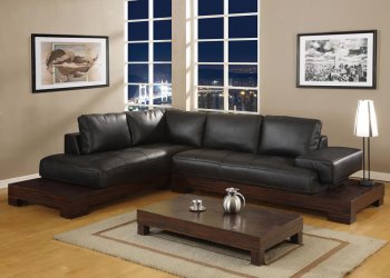 Manhattan Sectional Sofa Black & Zebrano Platform & Side Tables [CVSS-Manhattan Black]