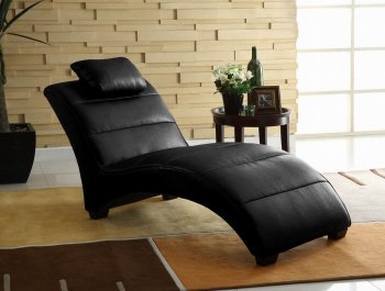 Black Bonded Leather Modern Chaise Lounger w/Pillow [CTCCL-LR80441BK]