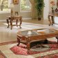 Rich Oak Finish Antique Classic Coffee Table with Glass Inlays