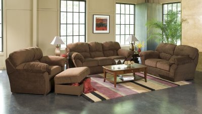 Brown Microfiber Transitional Living Room w/Sewn-on Arm Pillows