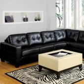 Black Bonded Leather Modern Sectional Sofa w/Optonal Ottoman