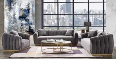 Elchanon Sofa 55670 in Gray Velvet & Gold by Acme w/Options