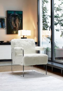 Ella Accent Chair 528 in White Faux Fur by Meridian [MRCC-528Fur Ella White]