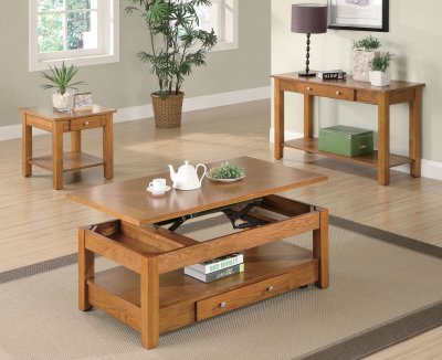 Oak Finish Modern Lift Top Coffee Table w/Options