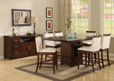 Brown Cherry Finish Classic Pedestal Counter Height Dining Table