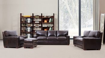 Norman Sofa & Loveseat Set in Dark Brown by Leather Italia [LIS-2005B-Norman Dark Brown]