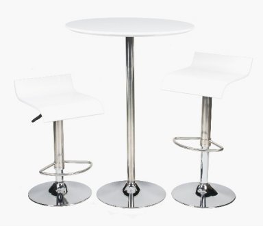 White Finish Modern Bar Set w/Ajustable Height Barstool