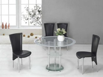 Modern Dinette w/Round Glass Top & Black Faux Leather Chairs [AEDS-505DT&105CH Black]