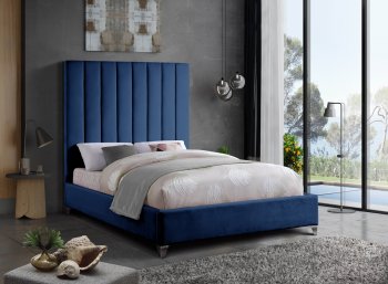 Via Upholstered Bed in Navy Velvet Fabric by Meridian [MRB-Via Navy]